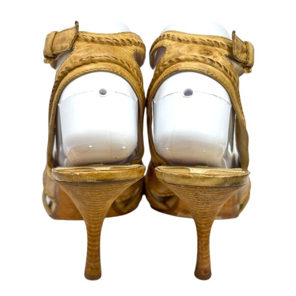 Max Studio Sabrina Tan Rustic Leather Ankle Strap Heeled Sandals - Picture 10 of 11